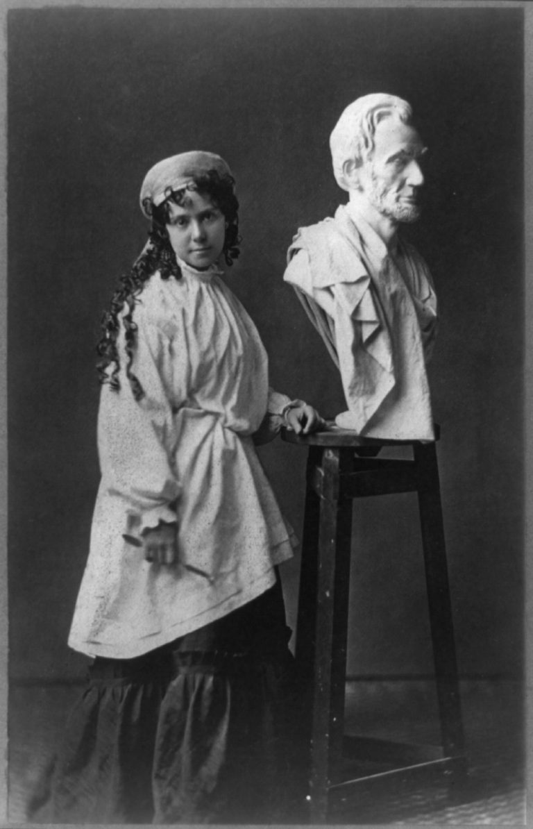 Vinnie Ream with her bust of Abraham Lincoln